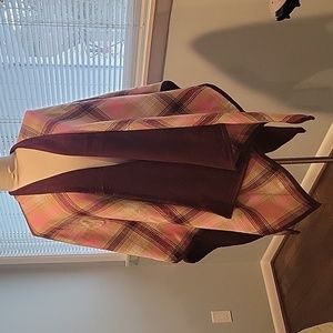 Ann Taylor, new, wool blend, open poncho/wrap , reversible, pink plaid/burgundy